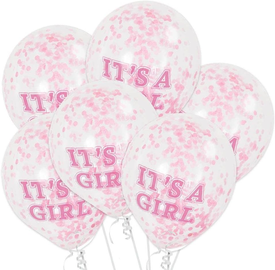 Pack of 6 Girl Clear Latex Balloons with Pink Confetti 12"