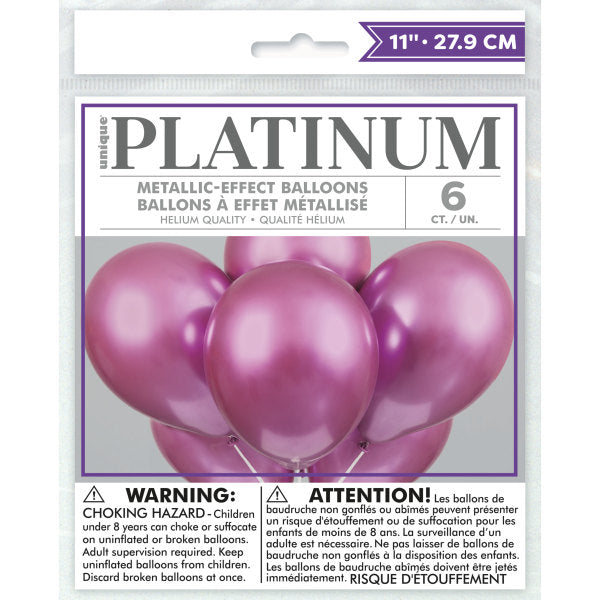 Pack of 6 Pink Platinum 11" Latex Balloons