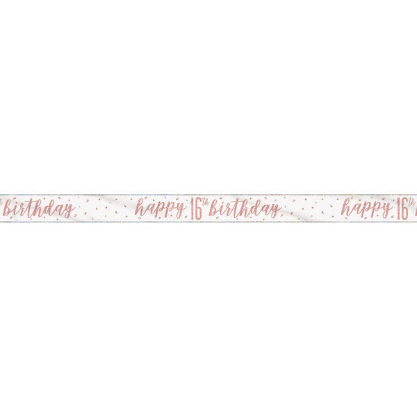 9ft Glitz Rose Gold Foil Banner "Happy 16th Birthday"