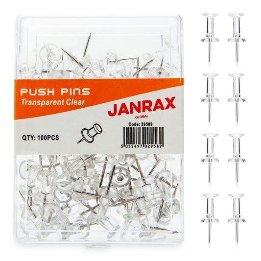 Pack of 100 Janrax Clear Transparent Push Pins