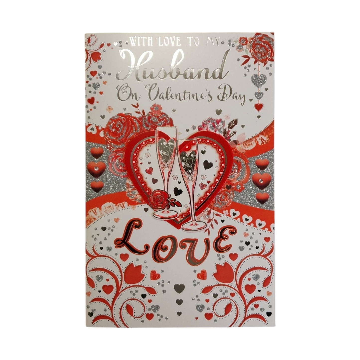 For Husband Hearts & Champagne Glass Design 8 Pages Insert Valentine's Day Card