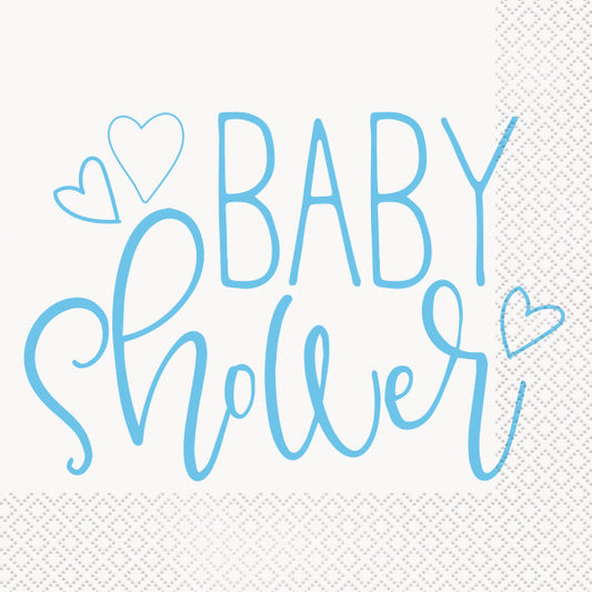 Pack of 16 Blue Hearts Baby Shower Luncheon Napkins