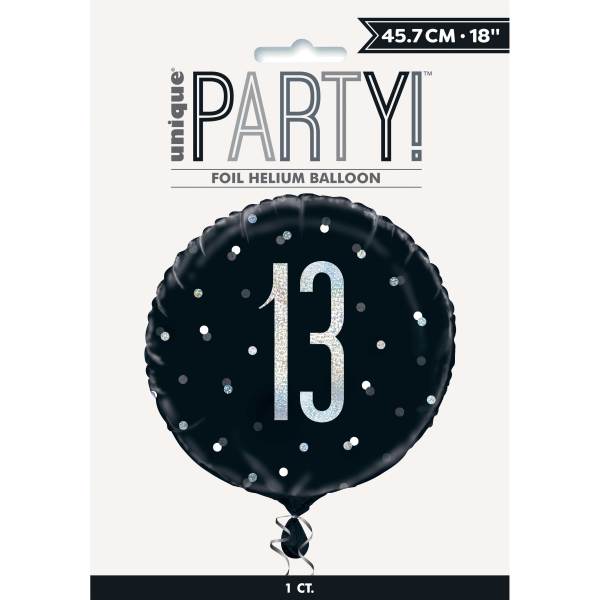 Birthday Black Glitz Number 13 Round Foil Balloon 18"