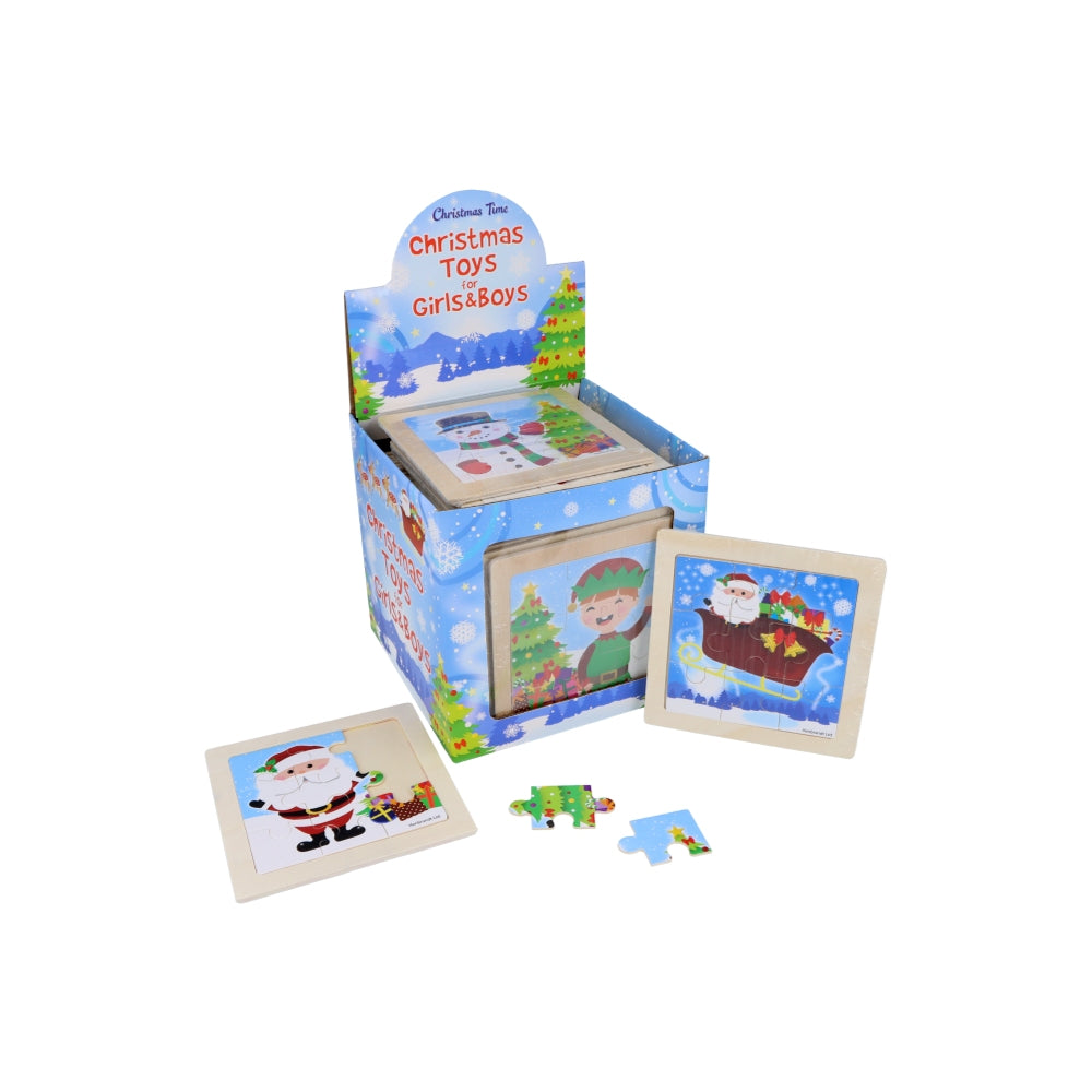 Box of 48 Wooden Christmas Mini Jigsaw Puzzles 11cm