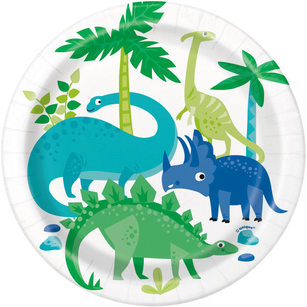 Pack of 8 Blue & Green Dinosaur Round 7" Dessert Plates