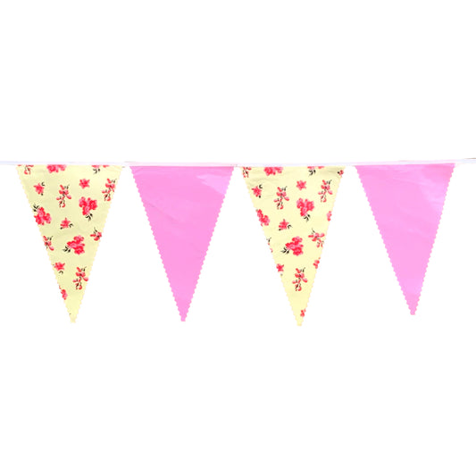 Pink & Yellow Vintage Print Bunting 10m with 20 Pennants