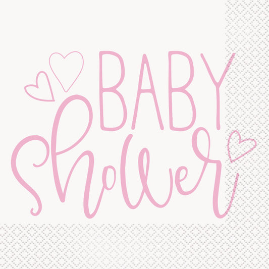 Pack of 16 Pink Hearts Baby Shower Luncheon Napkins