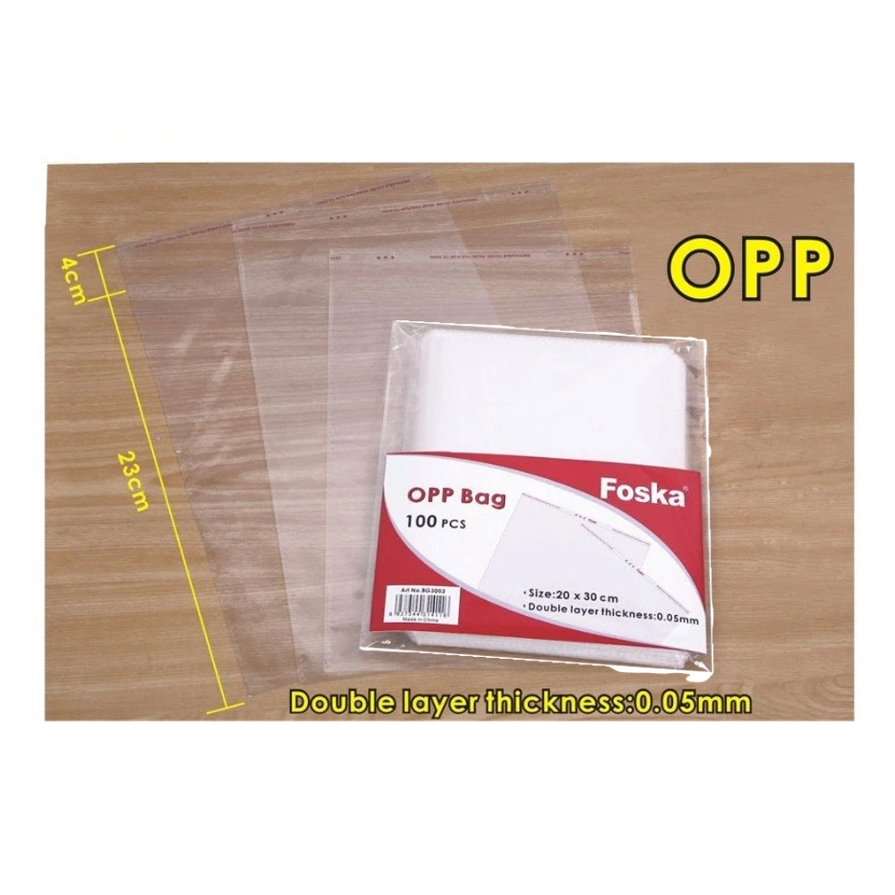 Pack of 100 Clear OPP Bags 20 x 30cm with Self-Adhesive Strip