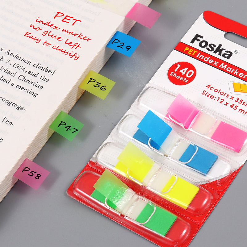 Pack of 140 PET Sticky Index Page Markers 12 x 45mm