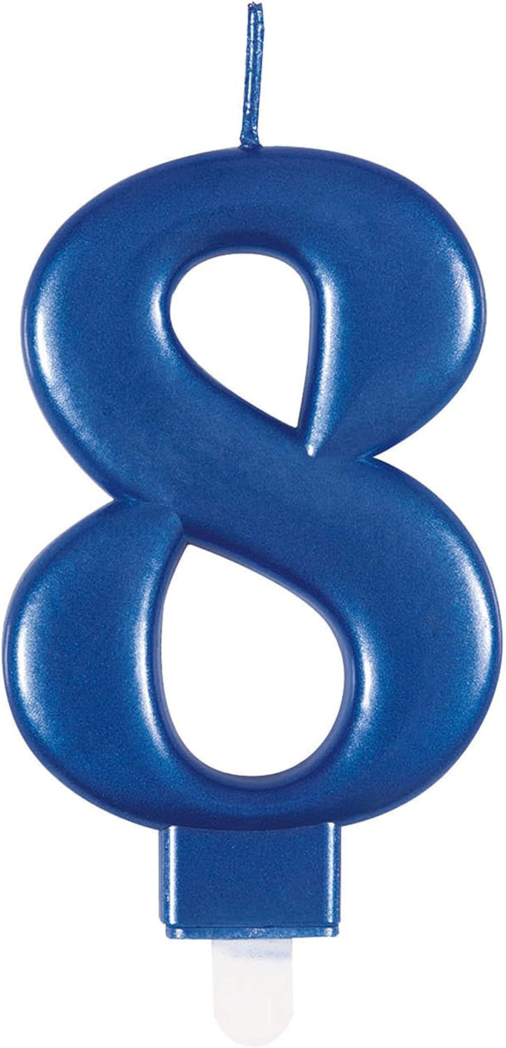 Metallic Blue Number 8 Birthday Candle