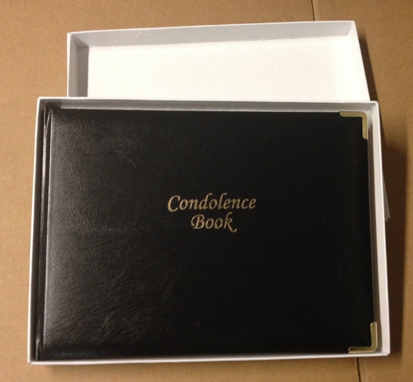 Memory Book / Book of Condolence with Gold Metal Corners - Black