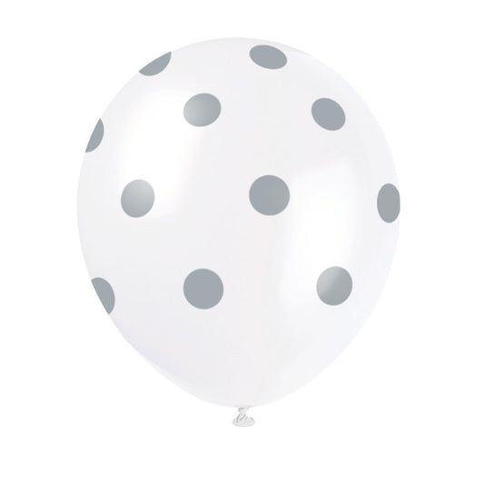 Pack of 6 Silver Dots 12" Latex Balloons