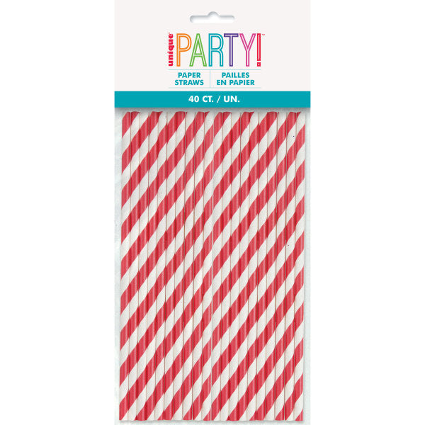 Pack of 40 Ruby Red Striped Paper Straws