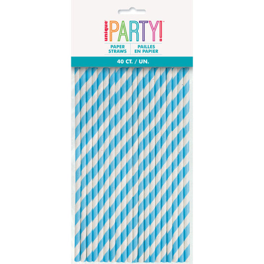 Pack of 40 Powder Blue Striped Paper Straws