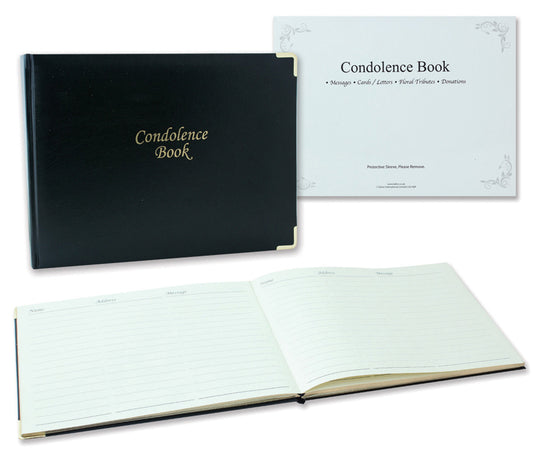 Memory Book / Book of Condolence with Gold Metal Corners - Black