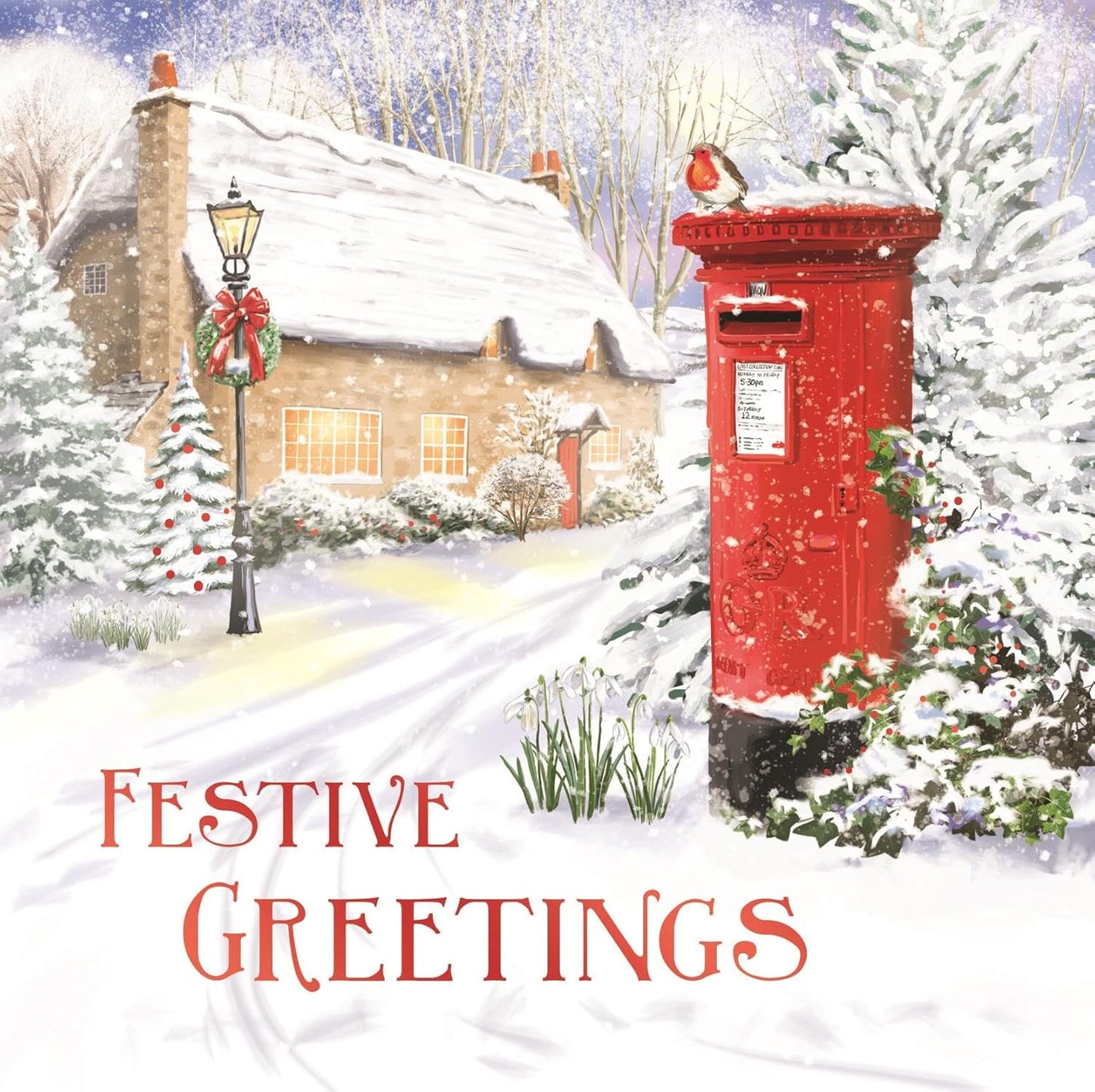 Pack of 10 Square Painted Post Box Christmas Cards