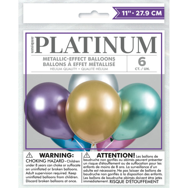 Pack of 6 Assorted Solid Color Platinum 11" Latex Balloons