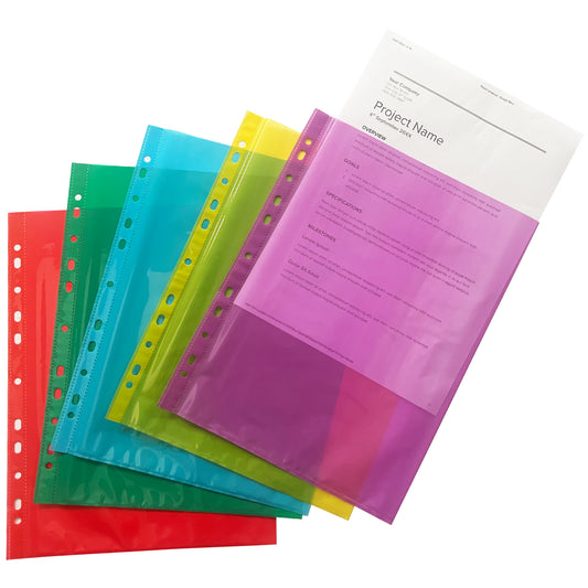 Pack of 50 A4 Assorted Colour Punched Pockets by Janrax