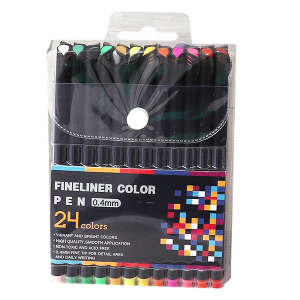 Pack of 24 Colour Art Drawing 0.4mm Fineliner Marker Pens