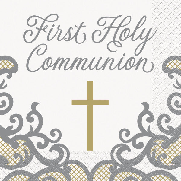 Pack of 16 Fancy Gold Cross First Holy Communion Lunch Napkins