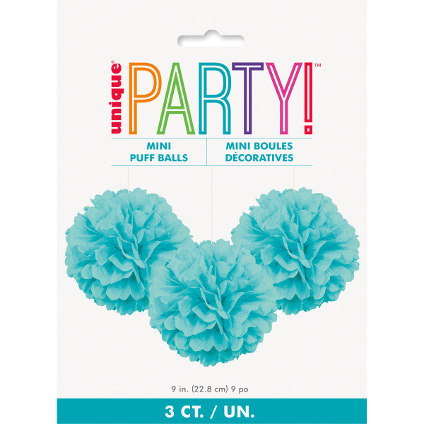 Pack of 3 Terrific Teal Mini Puff Tissue Decorations