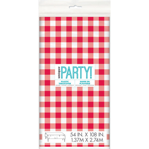 Red Gingham Rectangular Plastic Table Cover, 54"x108"