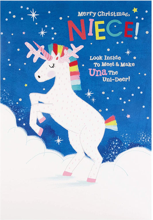 Unicorn Finger Puppet Design Christmas Activity Card for Niece