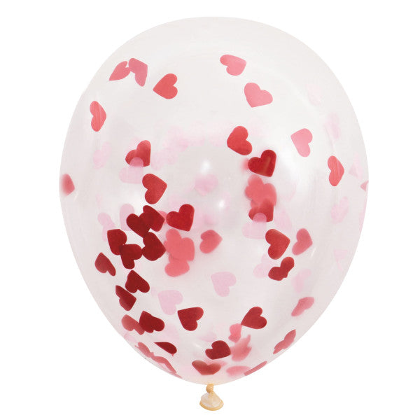 Pack of 5 Clear Latex Balloons with Heart-Shaped Confetti 16"