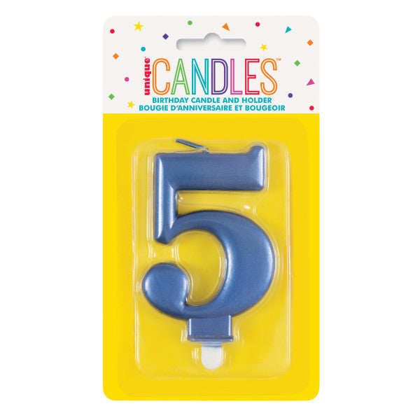 Metallic Blue Number 5 Birthday Candle