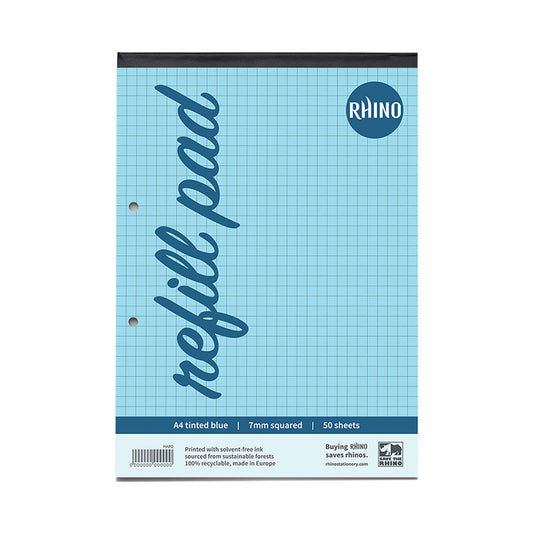 Rhino A4 Blue Paper 100 Page 7mm Squared Refill Pad