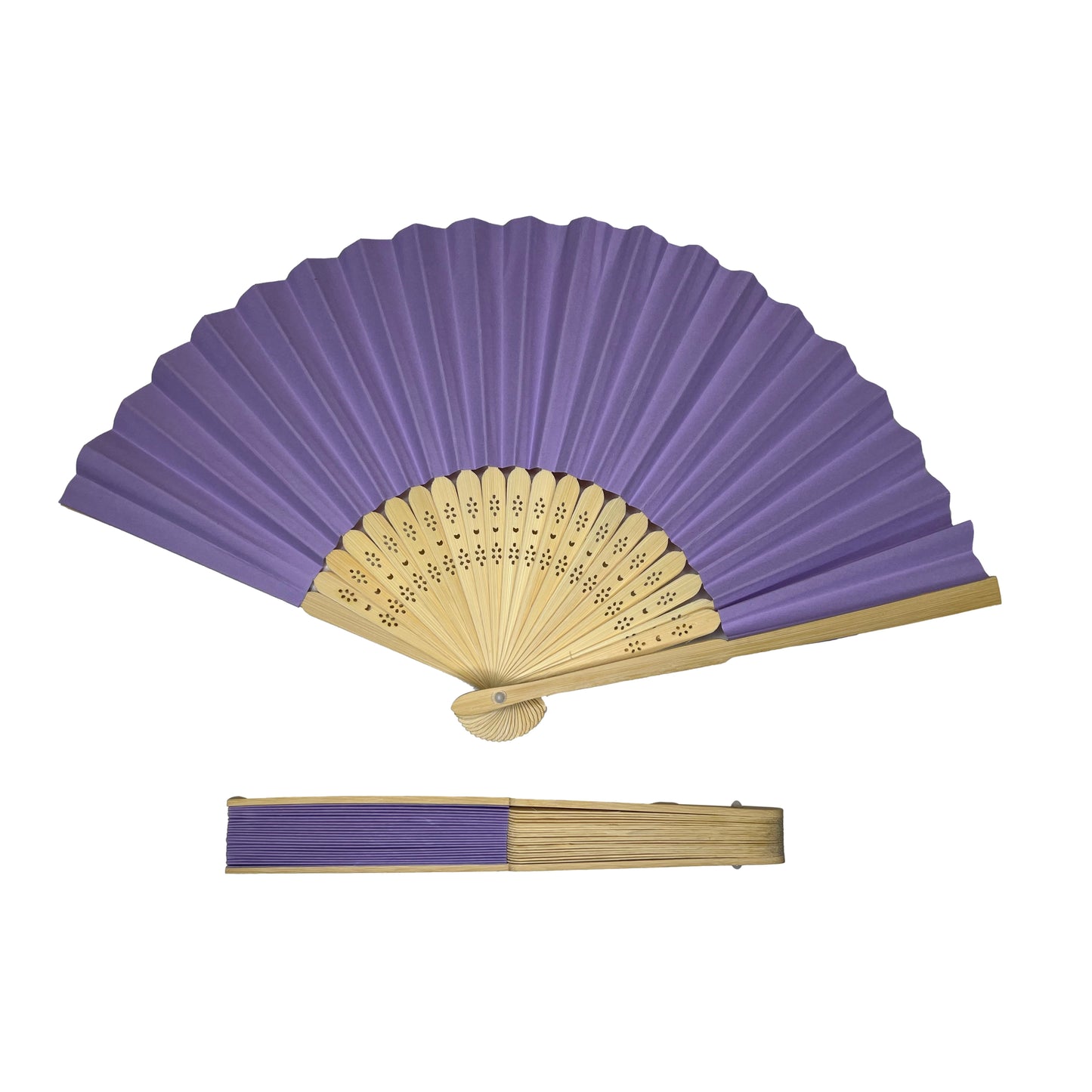 Light Purple Paper Foldable Hand Held Bamboo Wooden Fan by Parev