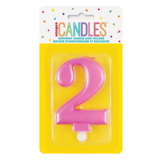 Metallic Pink Number 2 Birthday Candle