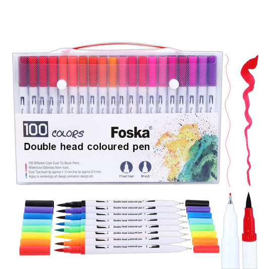 Pack of 100 Assorted Colour Dual Tip Brush Pens