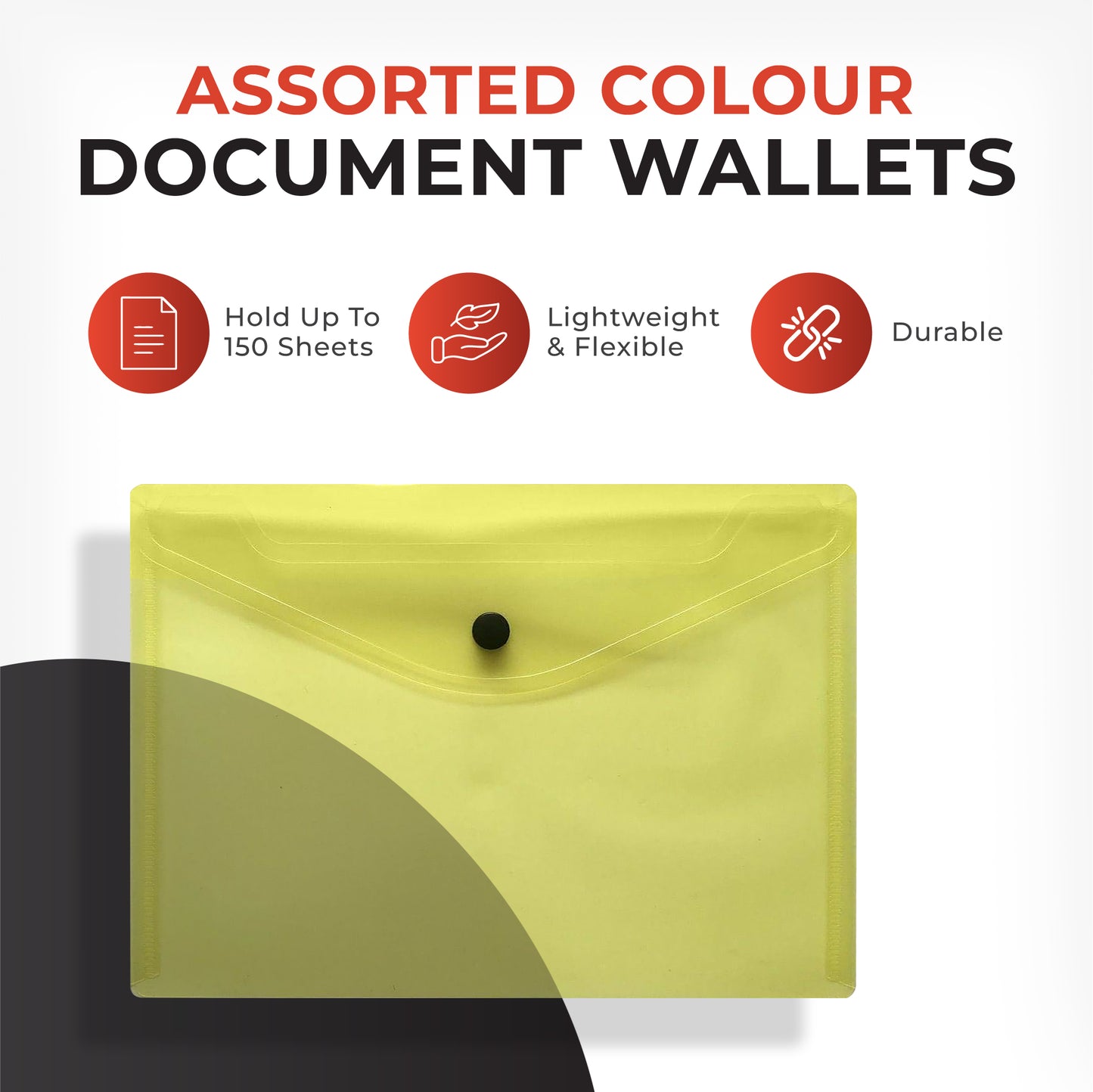 Pack of 12 A5 Yellow Document Wallets by Janrax