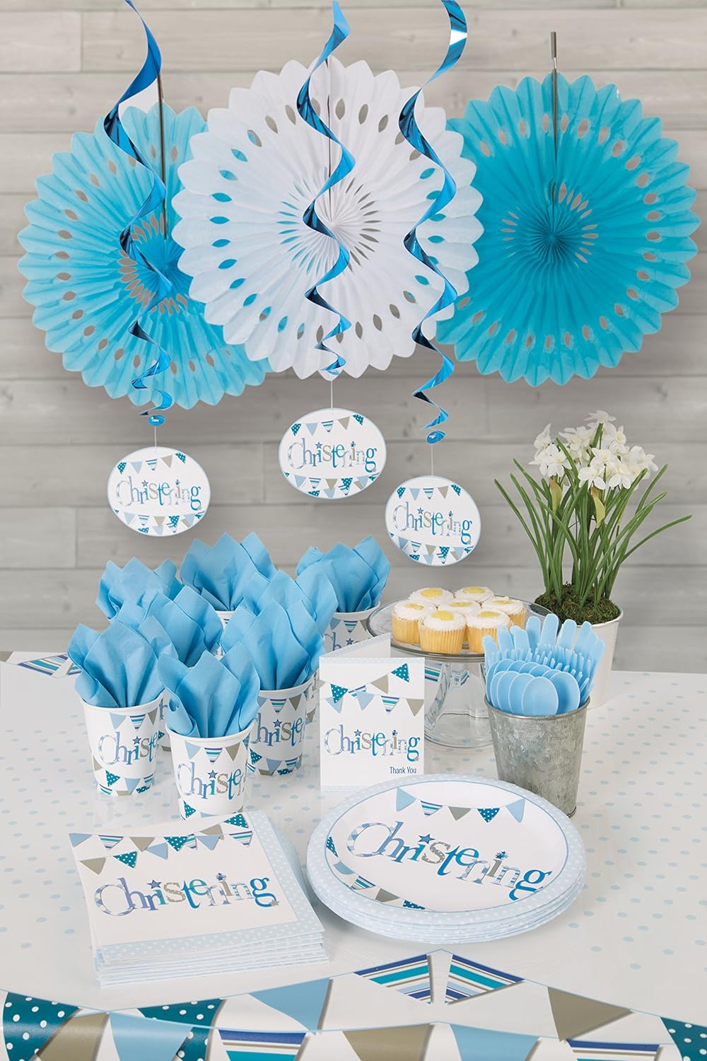 Pack of 3 26" Blue Bunting Christening Hanging Swirl Decorations