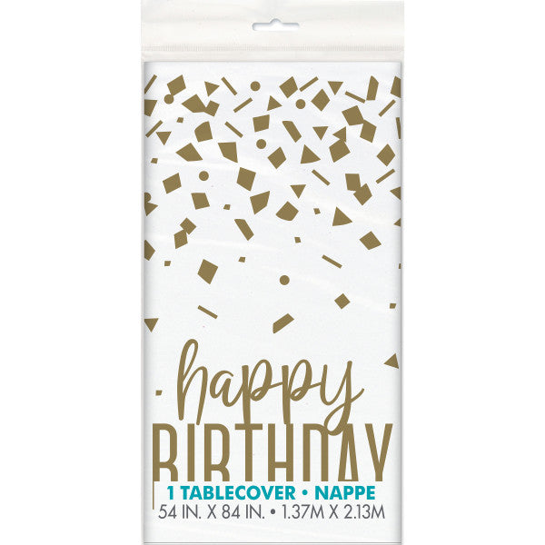 Confetti Gold Birthday Plastic Table Cover, 54"x 84"