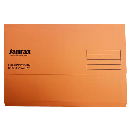 Pack of 10 Orange Card Premium Foolscap Document Wallets