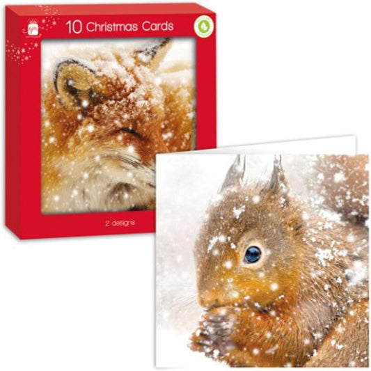 Pack of 10 Woodland Animal Design Square Christmas Cards