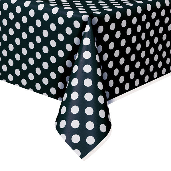 Midnight Black Dots Rectangular Plastic Table Cover, 54"x108"