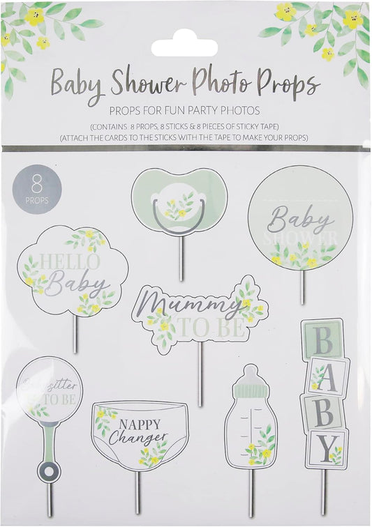 Pack of 8 Customizable Baby Shower Photo Booth Party Props with A-Z Stickers