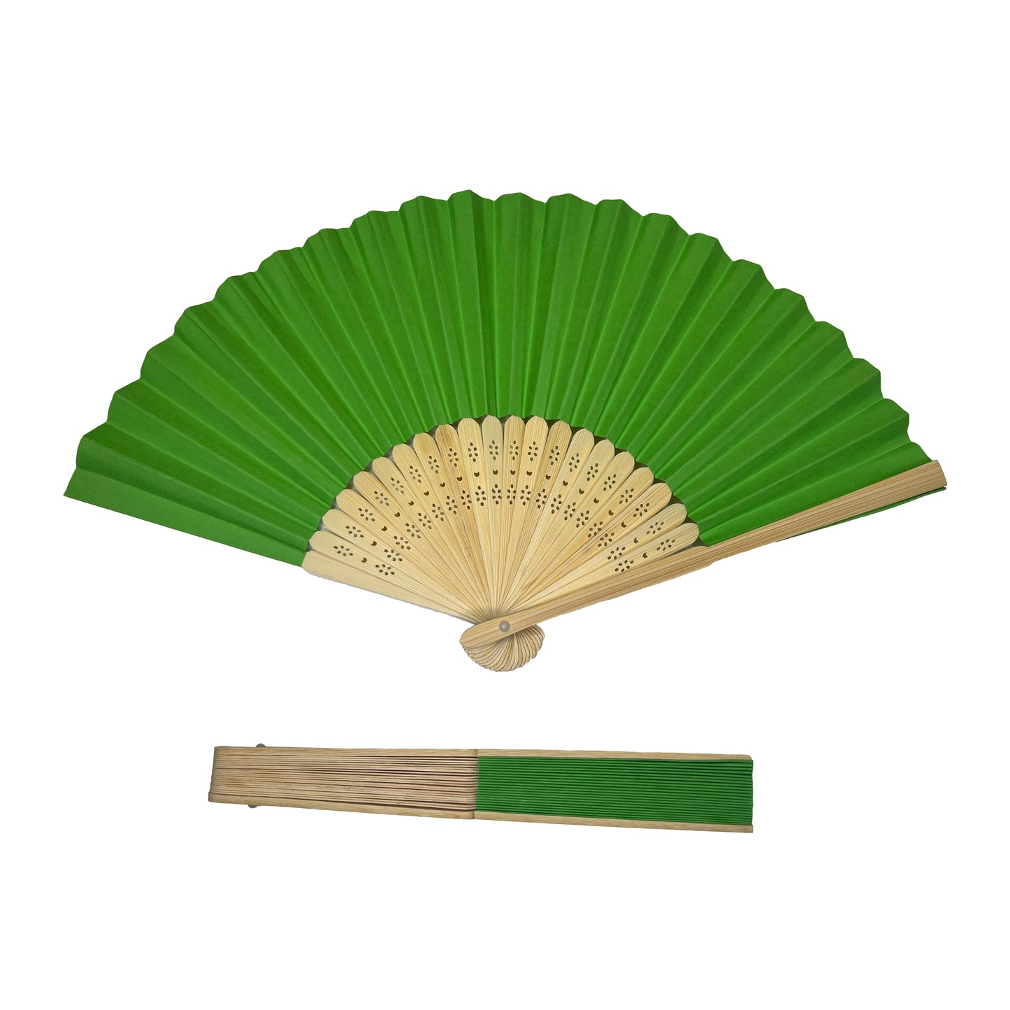 Green Paper Foldable Hand Held Bamboo Wooden Fan by Parev