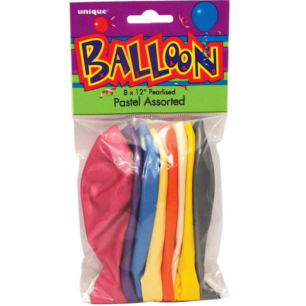 Pack of 10 Assorted Pastel Coloured 12" Premium Latex Balloons