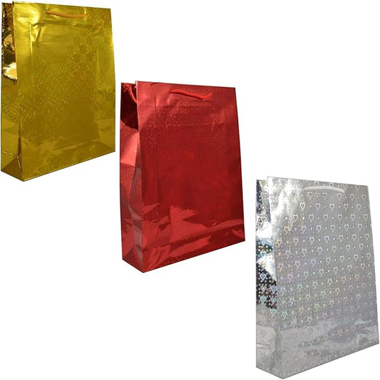 Pack of 12 Medium Assorted Coloured Holographic Gift Bags