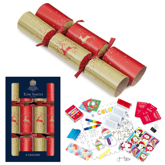 Pack of 8 12.5" Contemporary Design Red and Gold Christmas Family Crackers