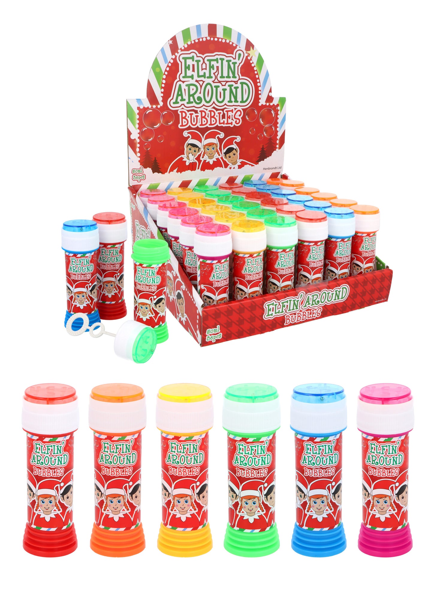 Box of 36 Elfin Around Christmas Bubble Tubs with Wand 50ml