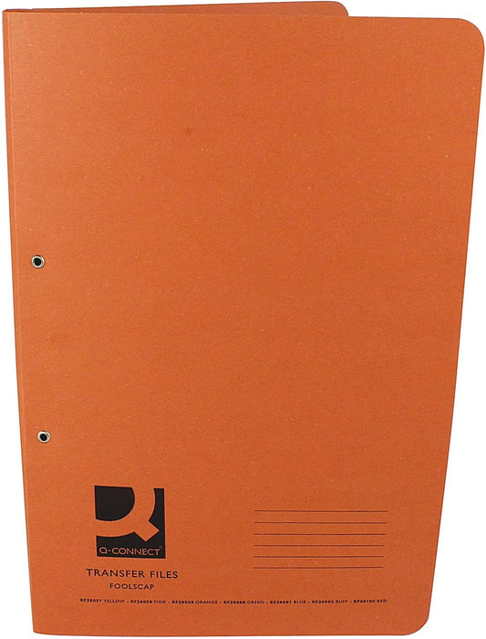 Pack of 25 Q-Connect 35mm Capacity Foolscap Orange Transfer Files