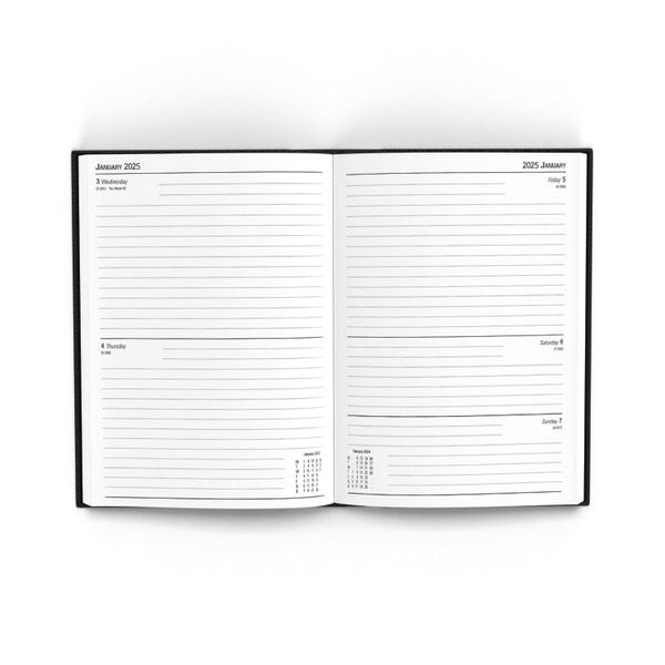 Janrax 2025 A5 2 Days Per Page Black Desk Diary