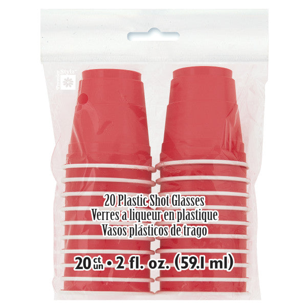 Pack of 20 Red Plastic Shot Glasses