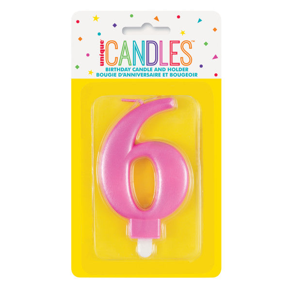 Metallic Pink Number 6 Birthday Candle