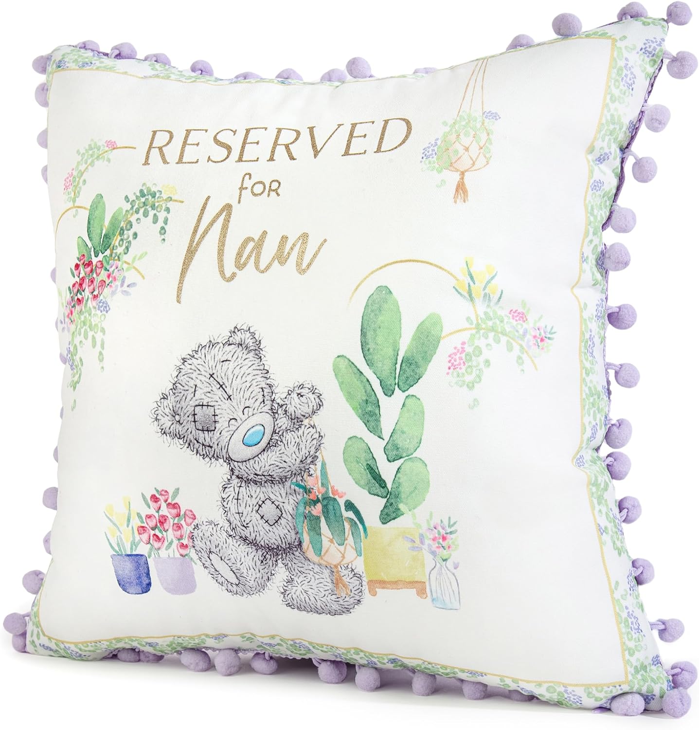 Me To You Tatty Teddy 'Nan' Cushion with Pom-Pom Trim For Her, Birthday, Christmas, Mother's Day